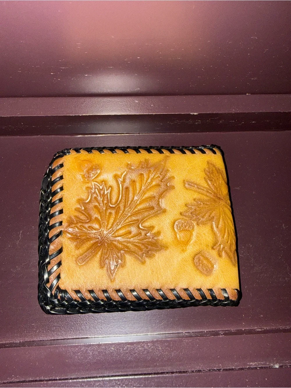 Men's Hand-Tooled Leather Wallet with Braided Edge